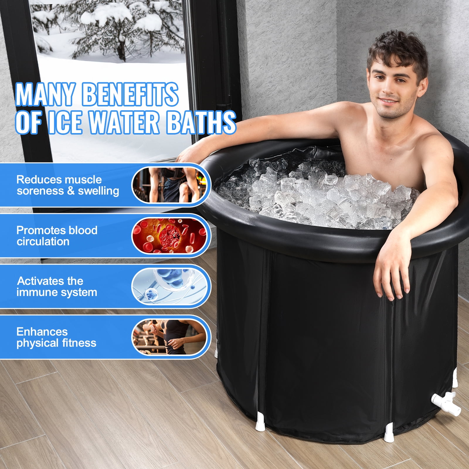 KFFKFF Cold Plunge Therapy Tub, Inflatable and Portable Ice Bath for Recovery, Ideal for Athletes, 77 Gal Outdoor Ice Pool with Cover, Adult Size, 32"Lx30"H