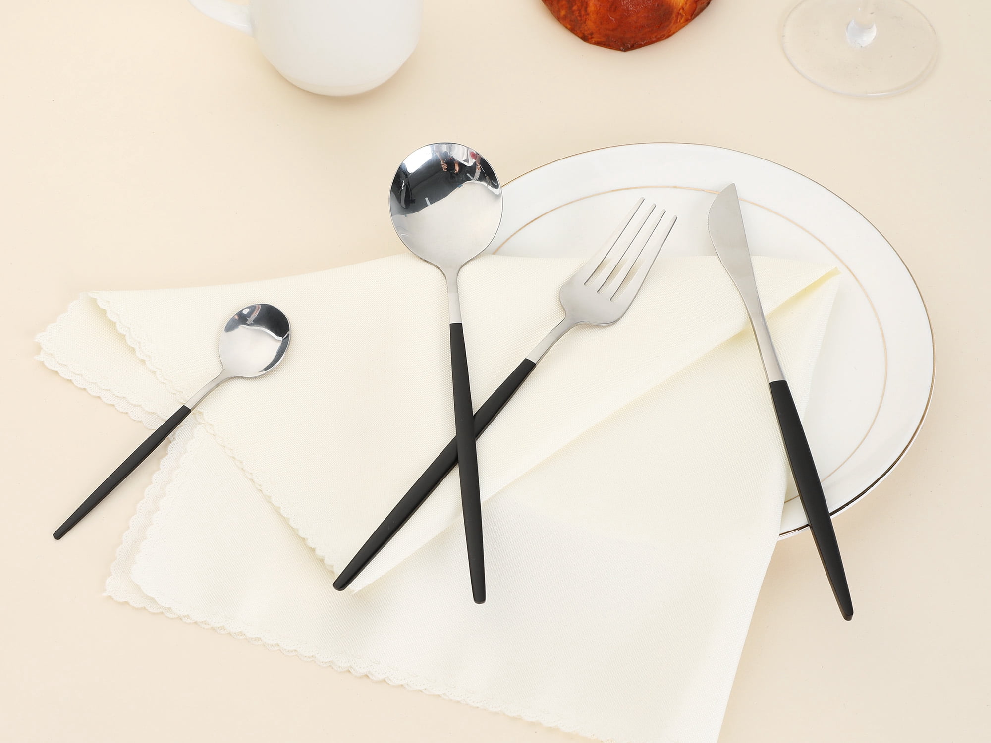 Unique Bargains 24 Pieces Stainless Steel Silverware Flatware Set Black