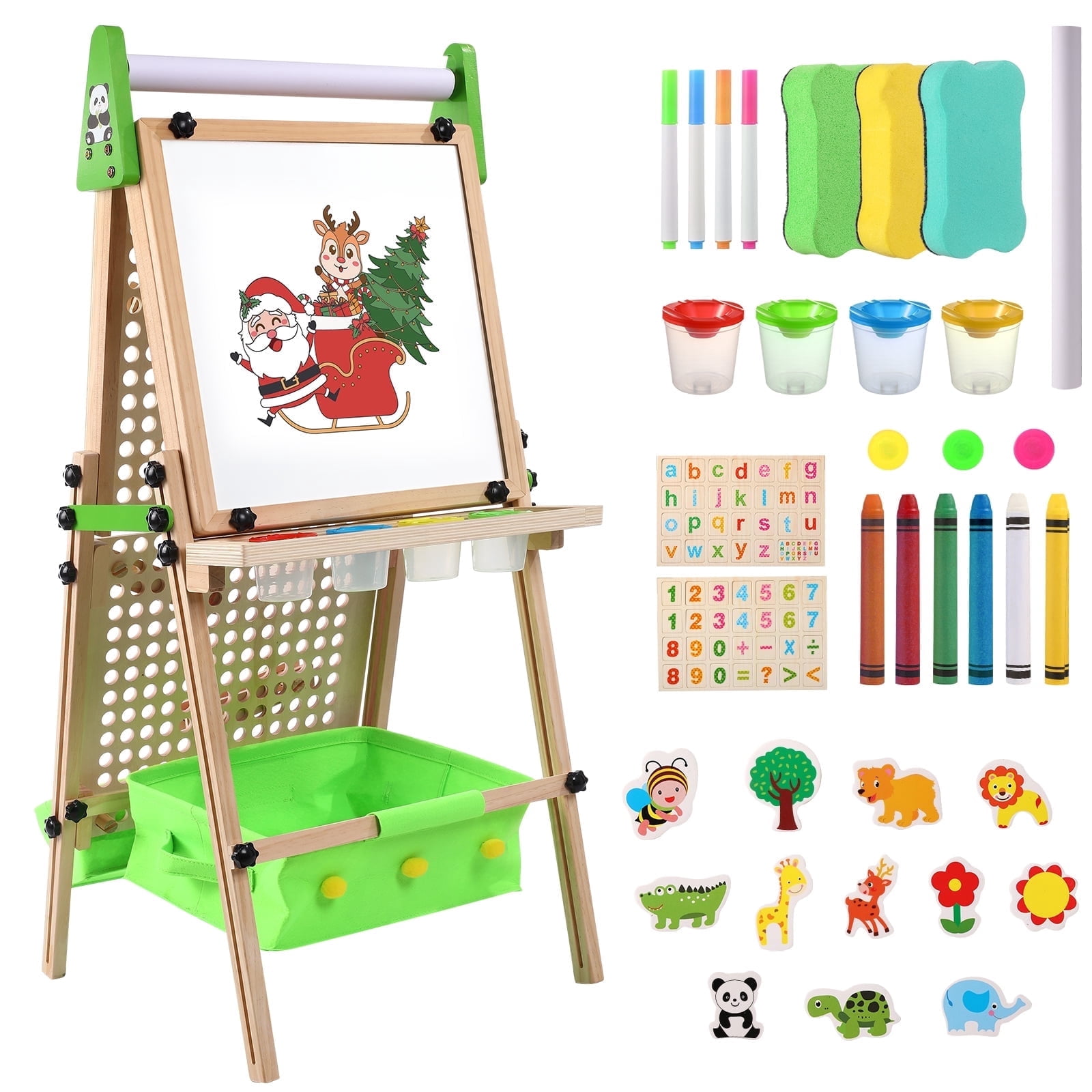 RLUETIME Adjustable Magnetic Whiteboard Kids Art Easel, Educational Drawing Board for Toddlers & Kids, Green