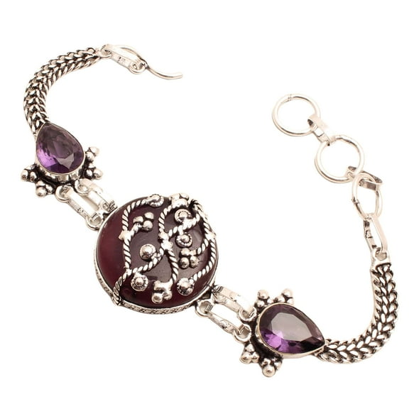 Silver Plated Bracelet For Women, Fashion Jewelry Silver Plated Bracelet, Handmade Gemstone Bracelet Jewelry For Women And Girls Charm Bracelet Amethyst Gemstone Bracelet, 35 Gms BR-0735
