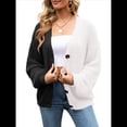 thumbnail image 3 of Cárdigan de Cuello en V para Mujer, Suéter de Otoño, Suéter Corto Suave de Acrílico de Larga para Invierno y Negro L, 3 of 10