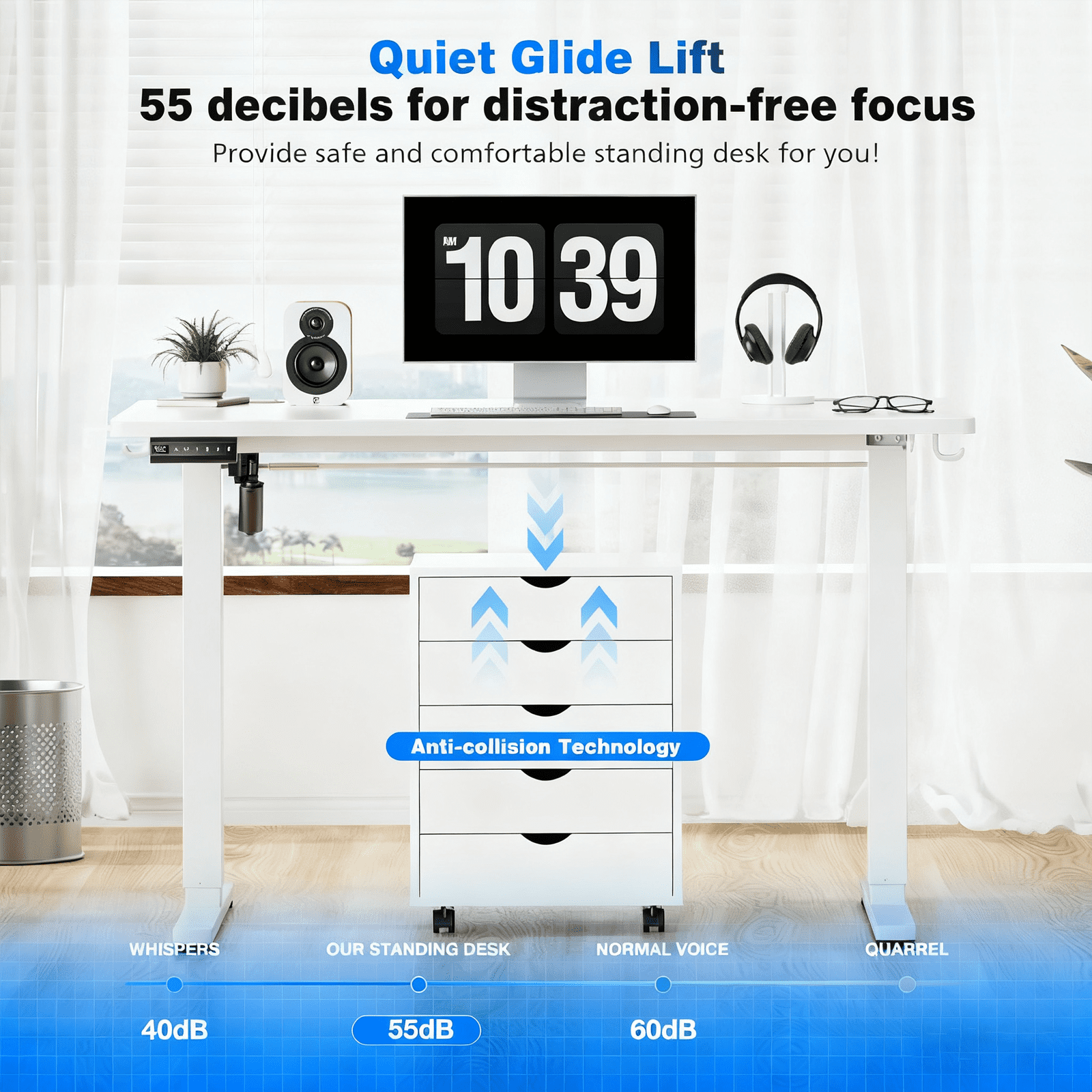 Electric Standing Desk 40x24 Inch - Height Adjustable Desk with Memory Presets, White