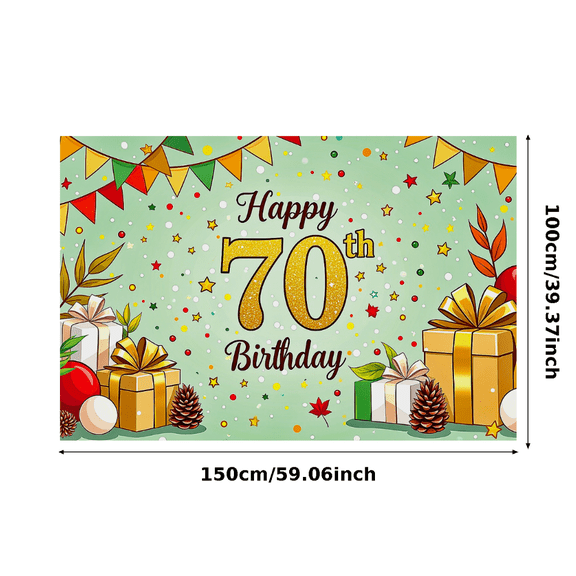 Happy 70th Birthday Background Banner with Fall Leaves Stars and Gift Boxes Party Supplies for Birthday Party Photography Props Backdrop Decors