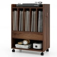 thumbnail image 1 of Gymax Support de Tourne-Disque sur Roulettes avec Tiroir Coulissant et Tablette Ouverte Roues Verrouillables Brun, 1 of 10