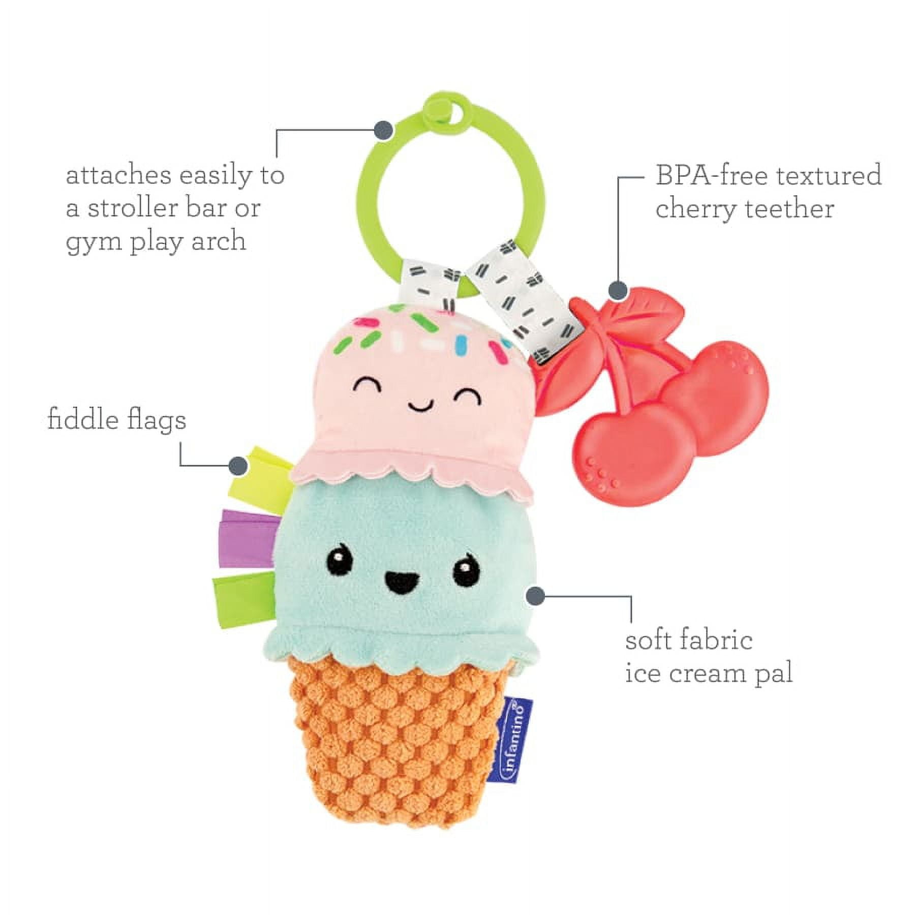 Infantino Plushy Pal & Teether Ice Cream Cone, BPA-Free Teether, 0-12 Months Unisex, Multicolor
