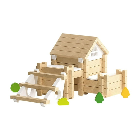 LeeQinersw Wooden Blocks Wooden House Building Educational Decor Construction Toy for Ages