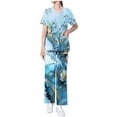 thumbnail image 2 of Cavosen Womens 2 Piece Scrub Set Petite with Pocket Stretch Soft Nurse Uniform Short Sleeve V-Neck Long Pants Workwear Floral Print Yoga Loungewear Breathable Travel Nursing Suit M, 2 of 6