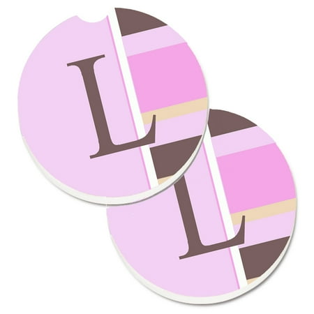 

Carolines Treasures CJ1005-LCARC Letter L Initial Monogram - Pink Stripes Set of 2 Cup Holder Car Coasters Large