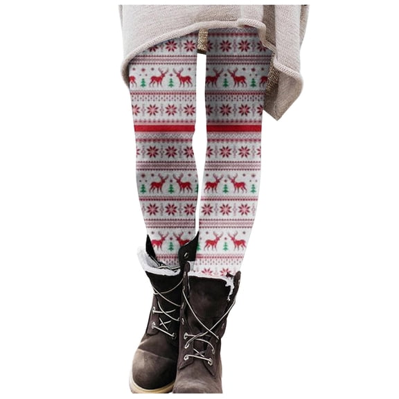 Women Christmas Outfit Women's Festive Holiday Print Casual Slim Fit Stretch Yoga Trousers Soft Comfortable Daily Wear Leggings for Ladies White 2XL