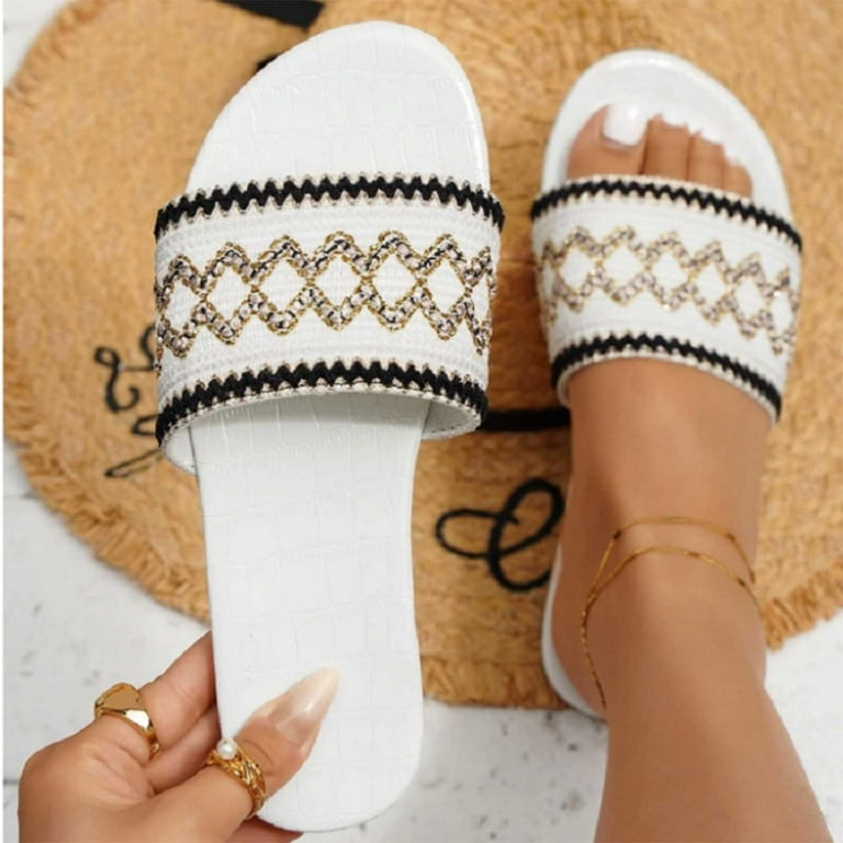 Womens Shoes Summer Fashion Large Size Outer Wear Flat Slippers One Word Open Toe Beach Shoes Slippers Women s House Shoes Slippers Microwave Slippers