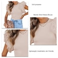 thumbnail image 4 of Camiseta de manga corta para mujer, cuello redondo, corte ajustado, costura de encaje, Top de verano para citas, compras, albaricoque M, 4 of 5