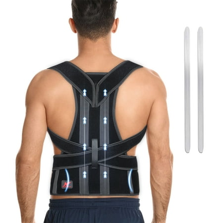 back brace posture corrector for women and men lower and upper back pain relief hunchback and scoliosis straightener with 2 removable metal splints support adjustable straps belt waist trainer
