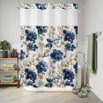 thumbnail image 6 of No Hook Shower Curtain, Navy Blue Beige Floral Shower Curtains for Bathroom with See Through Top Window, Vintage Farmhouse Floral Leaves Waterproof & Washable Bath Curtain Extra Long 72"x96", 6 of 9