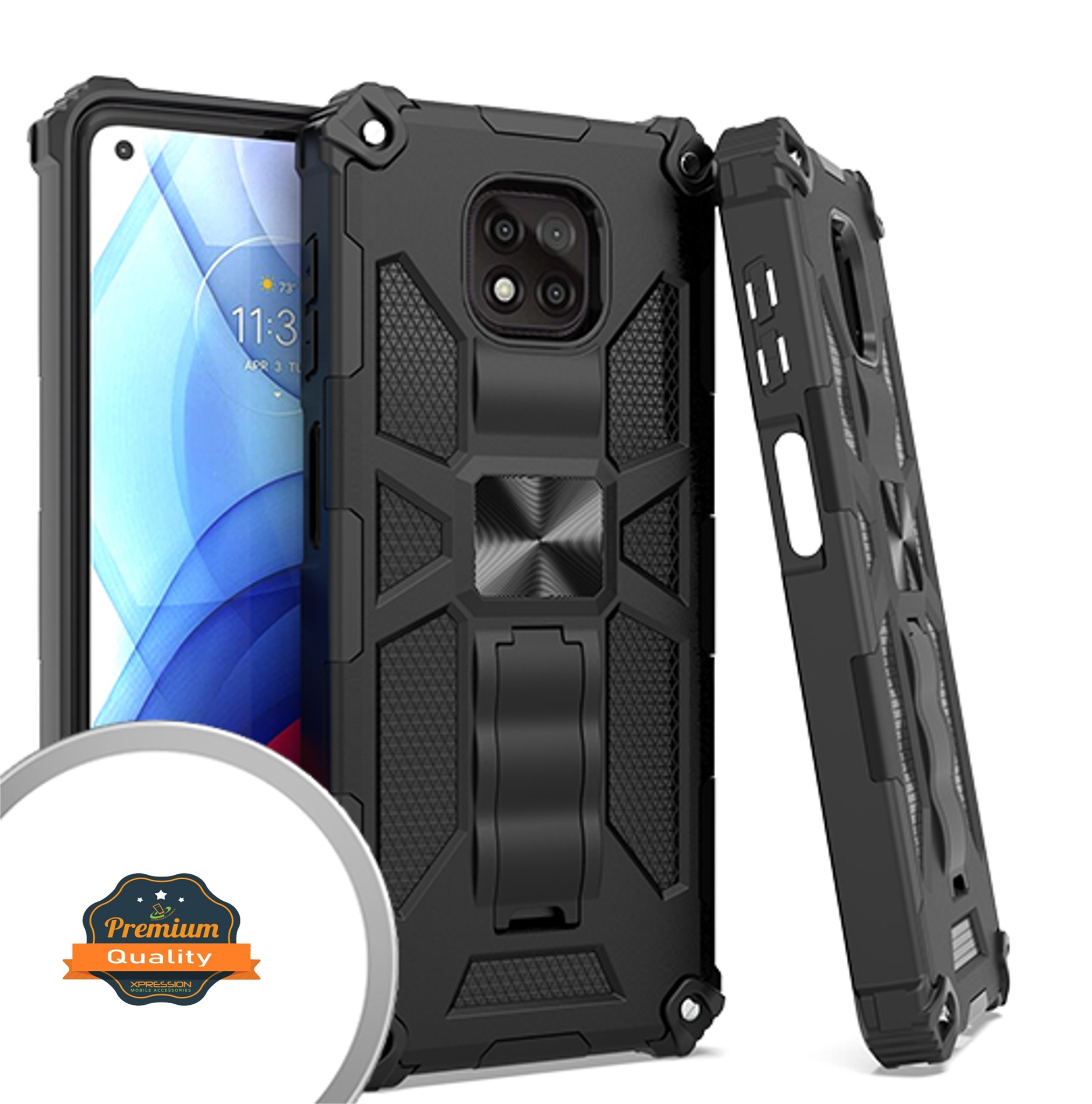 Xpression Case for Motorola Moto G Power 2021 with Invisible Kickstand Stand Dual Layer Hybrid Defender Military Grade Shockproof Hard TPU Phone Cover [Black] - image 2 of 8