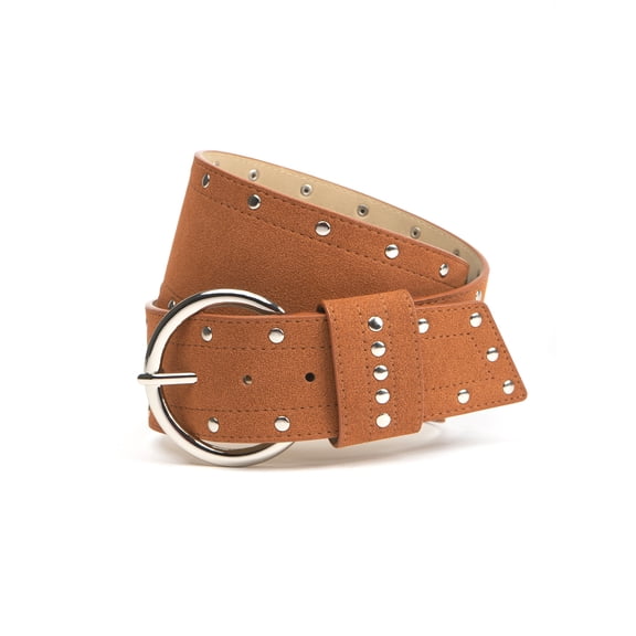 No Boundaries Women's and Women's Plus Tapered Hip Belt with Studs, Cognac