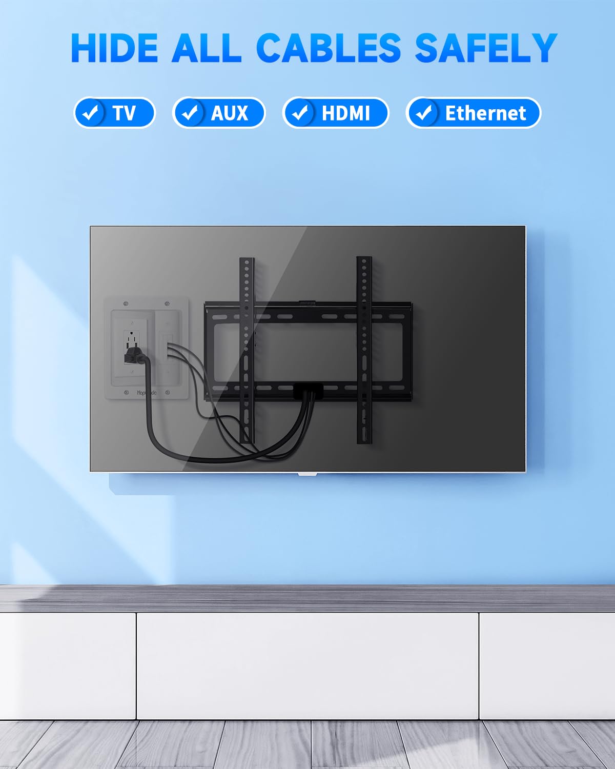 Recessed Outlet with 2 AC & 2 USB, in Wall Cable Management Kit for TV, TV Cable Hider Wall Kit, Wall Cable Management for Low Voltage, TV Cord Hider for Wall Mounted TV