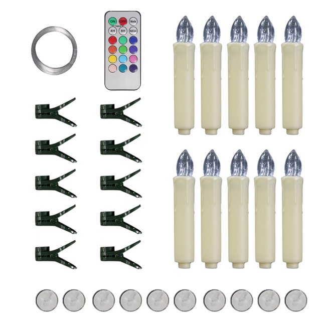 Decoración de árbol de Navidad con clip de poste largo, luz de vela LED, control remoto temporizado, vela electrónica
