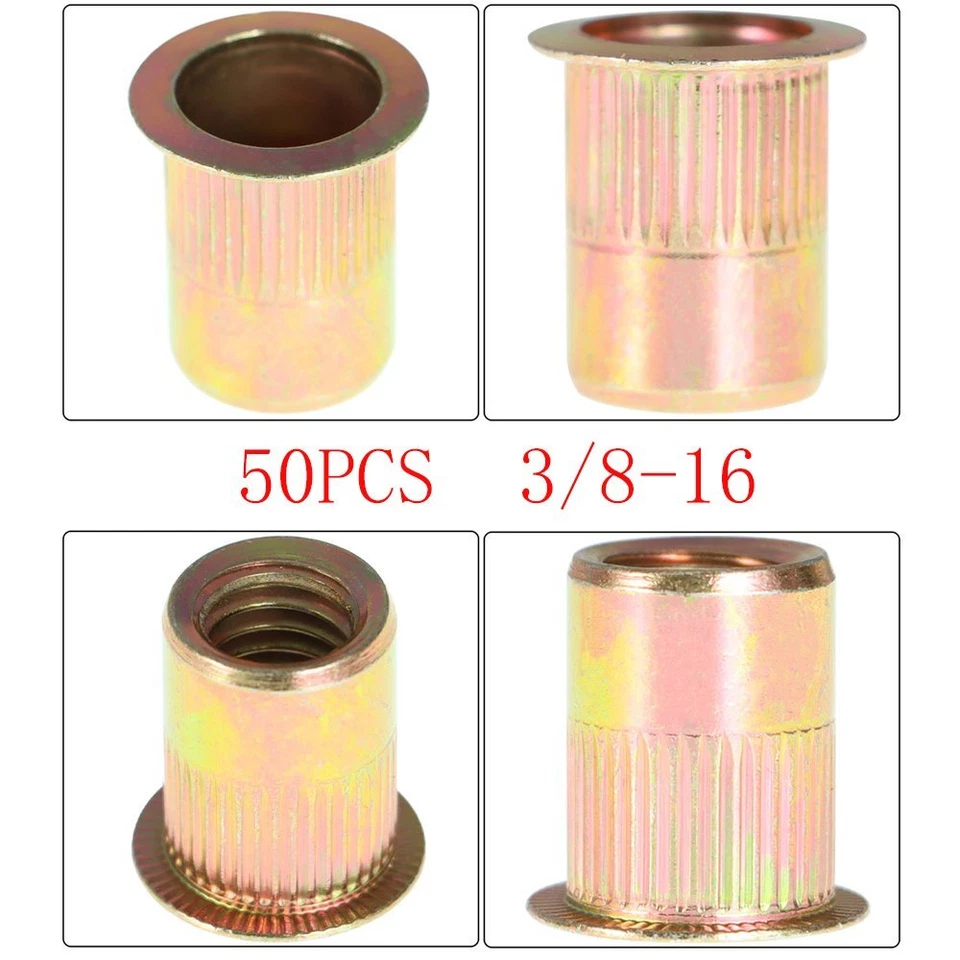 CIRCLE- 3/8-16 Carbon Steel Rivet Nut Flat Head Threaded Insert 50Pcs