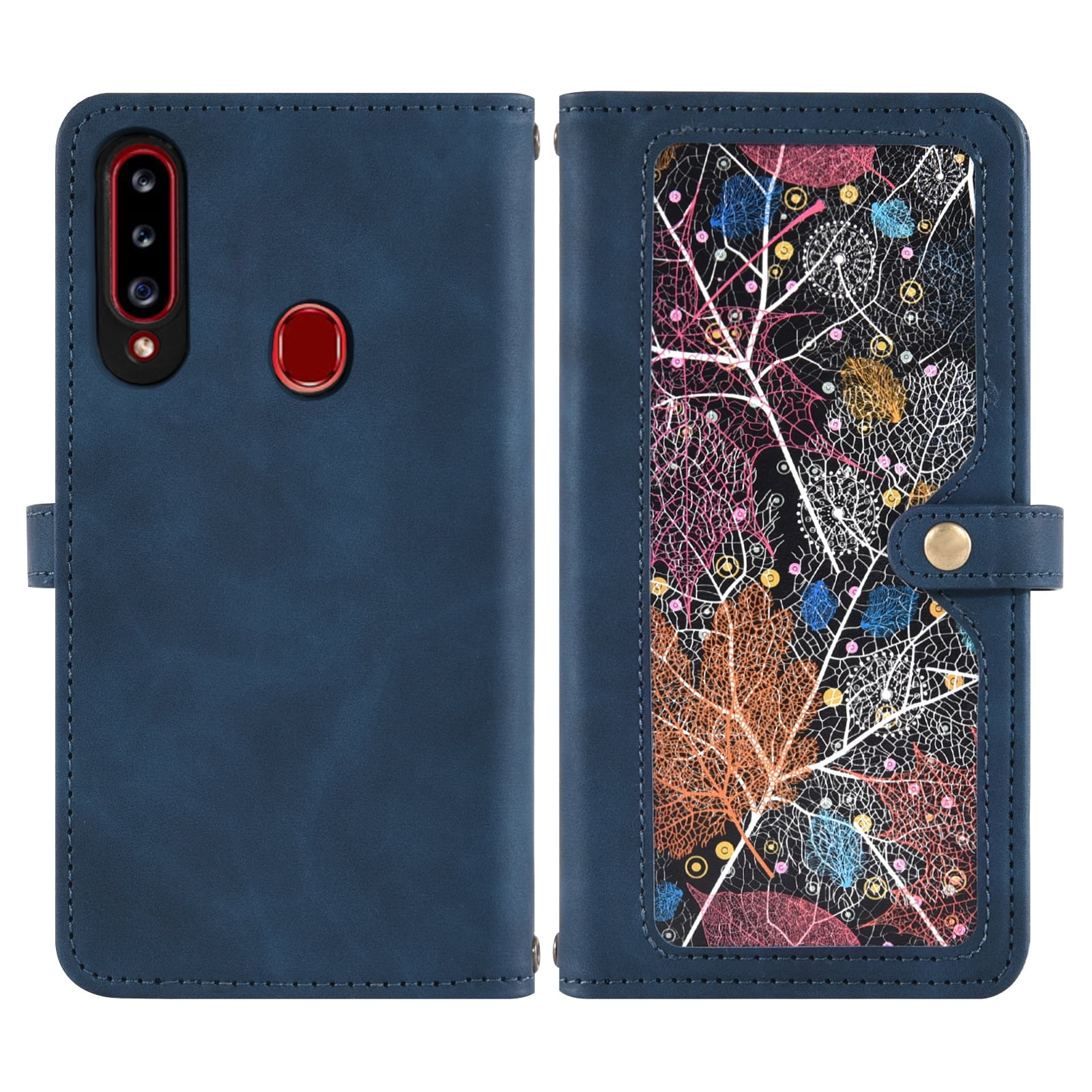 Asuwish Phone Case for Samsung Galaxy A20s Wallet Cover With Tempered Glass Screen Protector Crossbody Wrist Strap Flip Pattern Zipper Credit Card Holder Stand Cell A 20s Plus A207M Women Men Blue