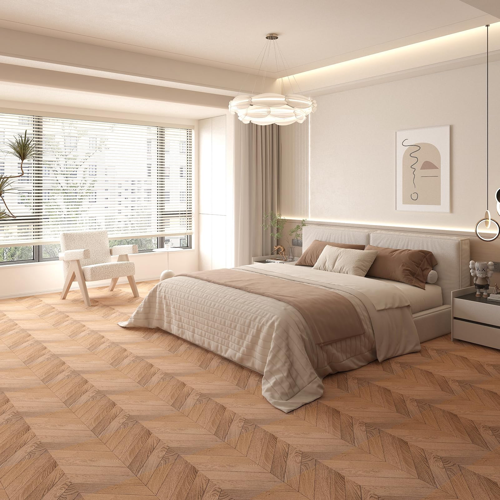 10-pack Herringbone Peel And Stick Vinyl Floor Tiles  12" X Self Adhesive Waterproof Wood Flooring Plank For Living Room Kitchen Bathroom Bedroom Cover 10 Sq. Ft Brown