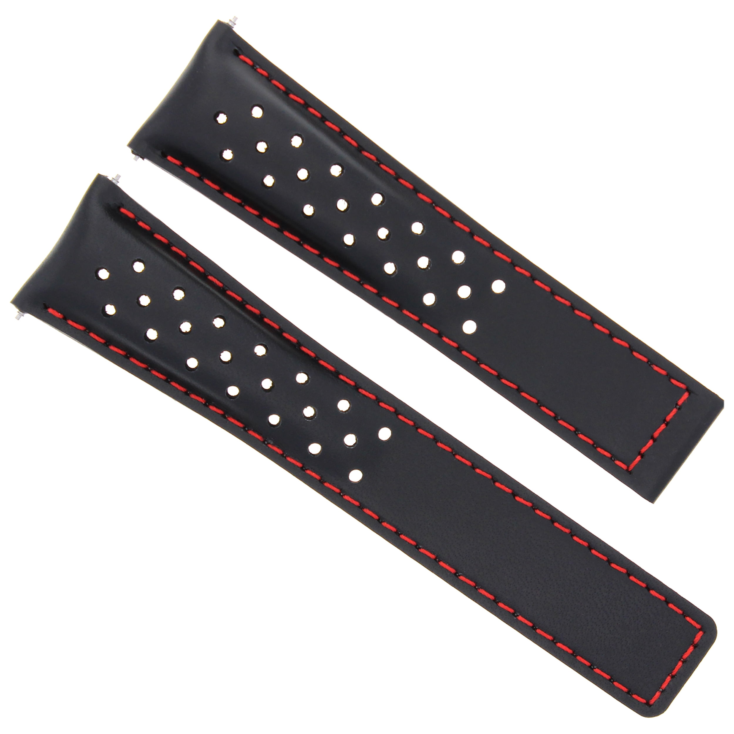 LEATHER BAND STRAP CLASP 20/16MM FOR TAG HEUER MONZA BLACK RED STITCH PERFORAT
