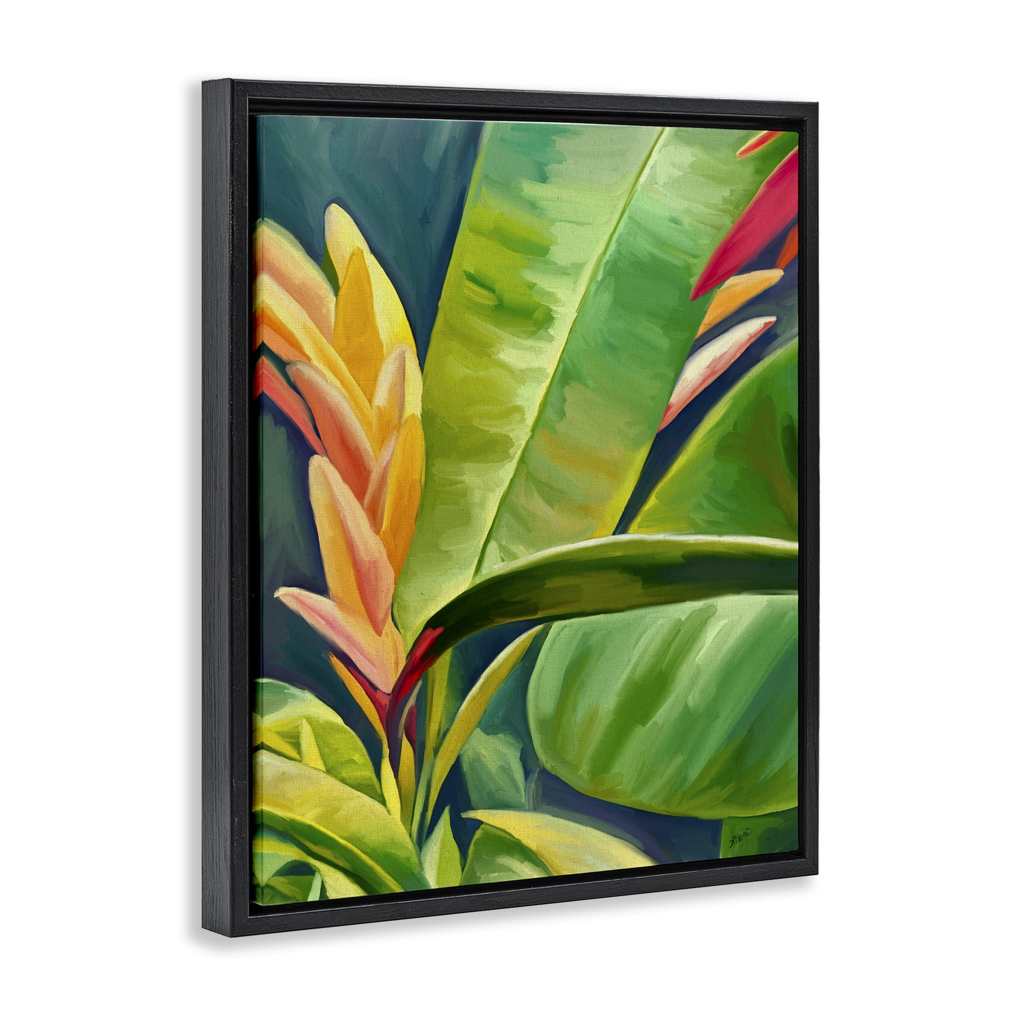 Stupell Industries Bright Tropics Greenery Botanical & Floral Painting Black Floater Framed Art Print Wall Art, 17 x 21