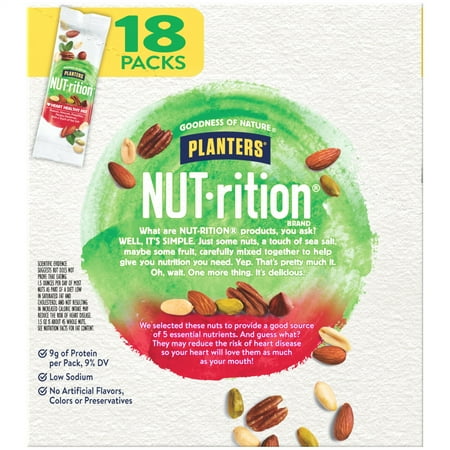 PLANTERS NUT-RITION Heart Healthy Mix with Peanuts, Almonds, Pistachios, Pecans, Hazelnuts and Sea Salt, 1.5 oz Bag (Pack of 18)