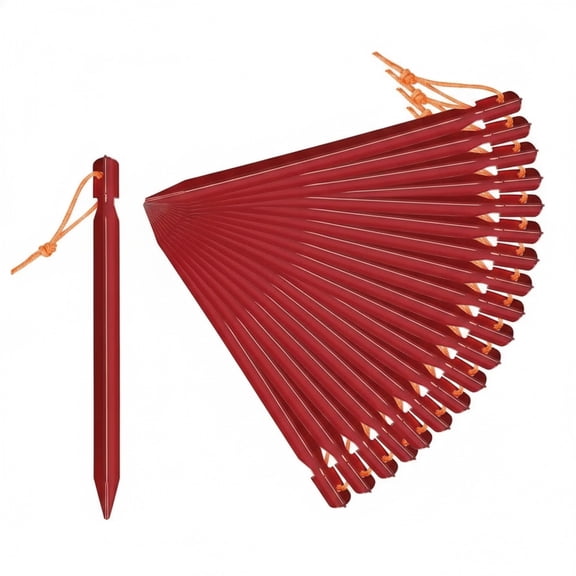 16 Pack Red 7075 Aluminum Tent Stakes, Heavy Duty Lightweight Camping Pegs, All Weather Ground Spikes with Safety Reflector for Backpacking