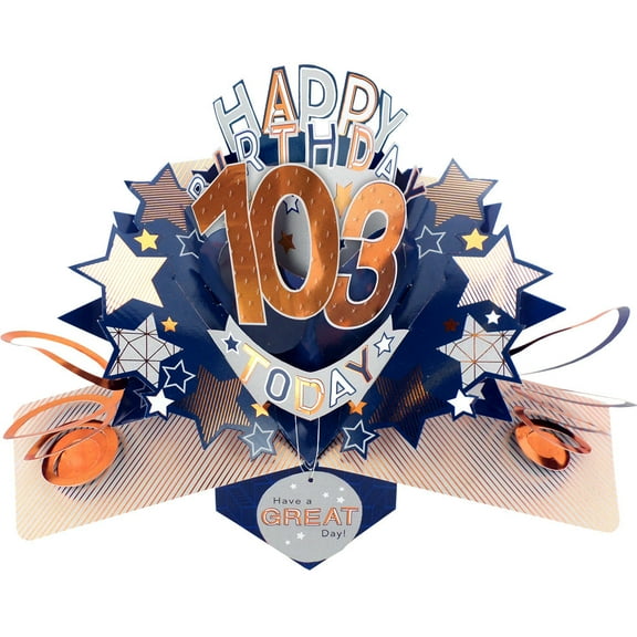 Happy 103rd Birthday 103 Today Pop-Up Greeting Card Love Kate's Pop Up Cards Him