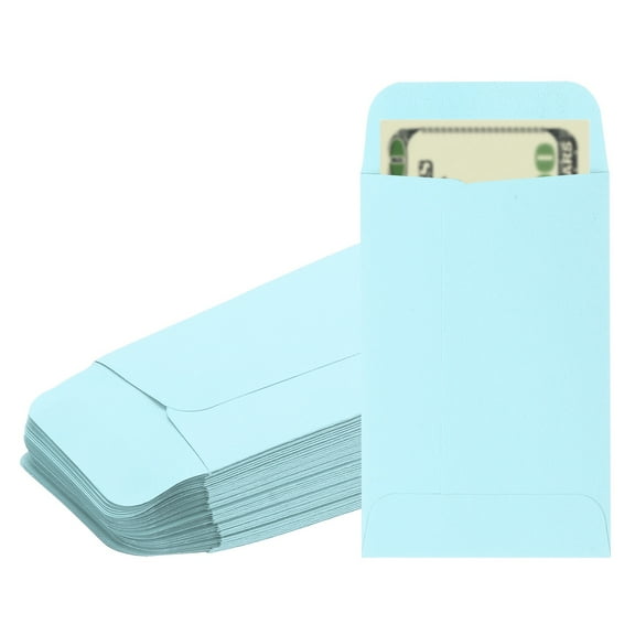 Uxcell Money Envelope, 50 Pcs 3.5" x 2.2" Cash Holder for Checks Coins, Light Blue