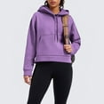 thumbnail image 5 of CFLVAEK Cropped Hoodies for Women Cute Long Sleeve Hooded Pullovers Solid Color Drawstring Y2k Hoodie Sweatshirts with Pockets Purple M, 5 of 10