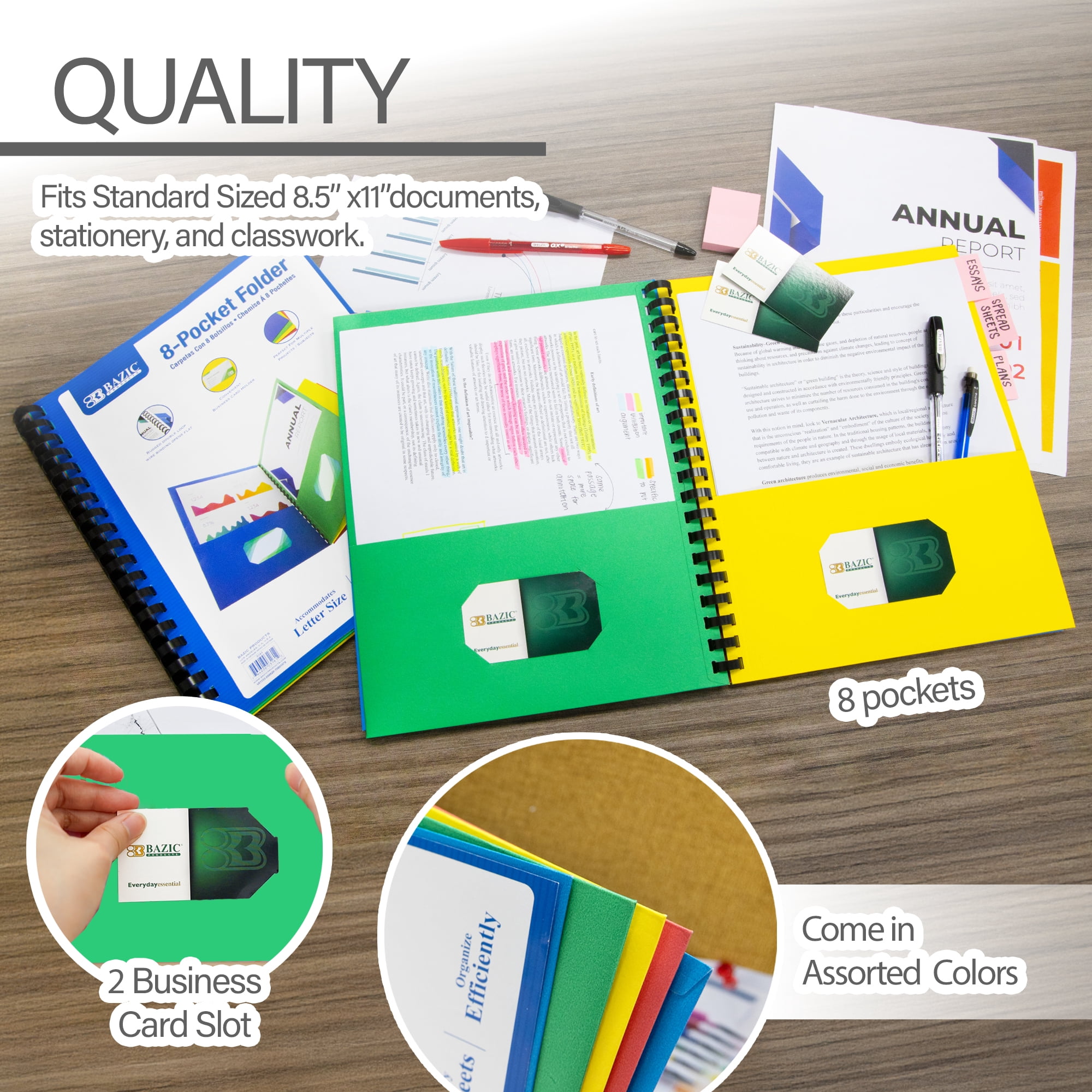 BAZIC 8 Pockets Folder Portfolios, Letter Size Paper Folders, 12-Pack