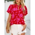 thumbnail image 7 of PRETTYGARDEN Boho Short Sleeve Floral Work Blouses for Women Dressy Casual V Neck Puff Sleeve Loose Chiffon Flowy Tops Shirts, 7 of 7