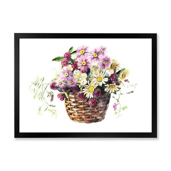Designart 'The Basket Bouquet From Meadow Flowers' Traditional Framed Art Print