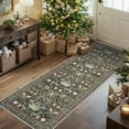 thumbnail image 4 of YOUFORTONG 2x6 Washable Hallway Runner Rug, Oriental Floral Stain Resistant Indoor Rug, Soft Non Slip Backing Floor Mat for Entryway Kitchen Farmhouse Bathroom Bedroom Laundry Room,Green, 4 of 6