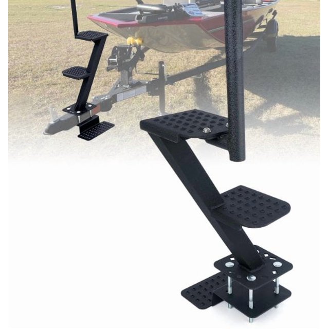 2-Step Heavy-Duty Boat Trailer Steps with Handle - Non-Slip Surface, 400 lbs Load Capacity