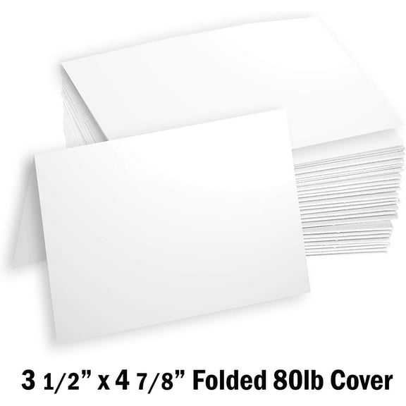 Hamilco White Cardstock Thick Paper - 3 1/2 x 4 7/8" Blank Folded Small A1 Cards - Greeting RSVP Invitations Stationary - Heavy weight 80 lb Card Stock for Printer - 100 Pack