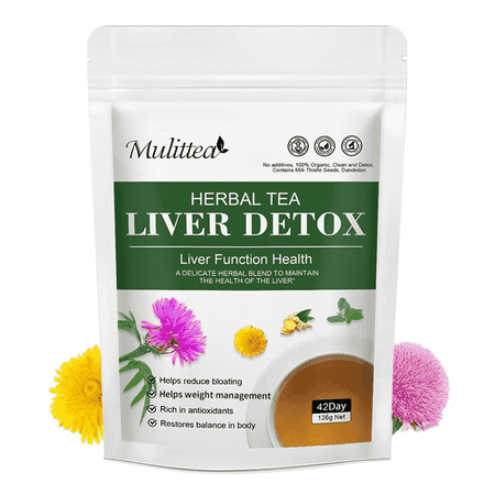Mulittea Liver Detox Tea with Dandelion Root, Milk Thistle & Turmeric for Colon Liver Detox & Cleanse, Support Metabolism & Gut Health, 42 Days Supply