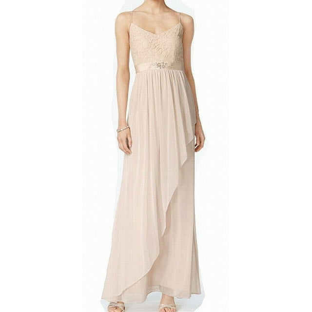 Adrianna Papell Womens Full-Length Embellished Evening Dress Tan 8