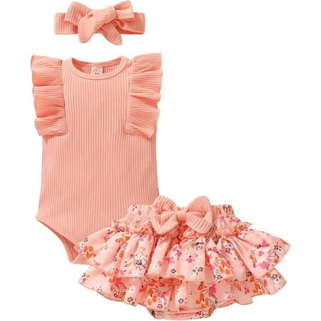 

Zukuco 3 Pcs Newborn Baby Girl Clothes Sets Sleeveless Bodysuit Romper Flower Shorts with Headband Outfits Newborn Clothes