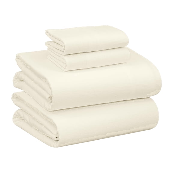 RUVANTI 100% Cotton Flannel Sheets Full Size - 4 Piece Warm, Soft & Breathable, Deep Pocket, Double Brushed Cozy All Season Bedding Set, Ivory