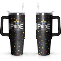 Pride Cup Gifts for Women Men, Rainbow Hearts Stainless Steel Insulated 40 Oz Tumblers with Handle and Straw, LGBT Pride Month Water Bottle Mug (1 PC)