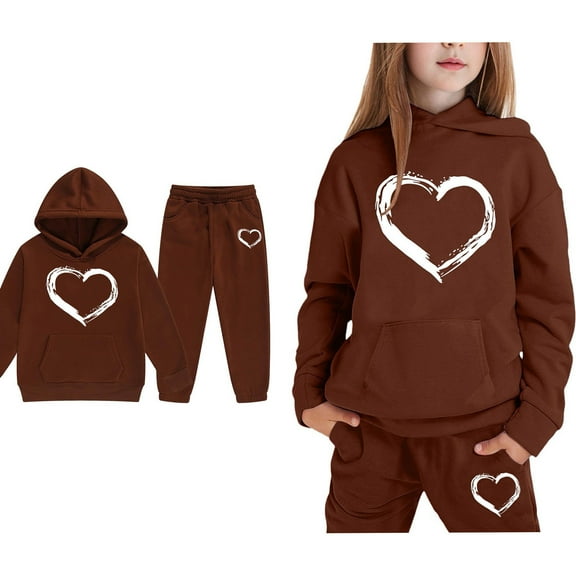 LIUYUNNN Kids Boys Girls Sweatsuit Set 2PC Long Sleeve Pullover Brown Heart Hoodie and Jogger Pants Warm Fall Winter Clothes 3-4 Years Boy Clothes Boys Girls Autumn and Winter Outfits