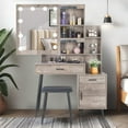 thumbnail image 4 of imerelez Large Vanity Table Set with LED Lighted Mirror with 2 Drawers 1 Door 2 Shelves Mirror Cabinet 3 Light Bulbs Dressing Table Set Grey, 4 of 5