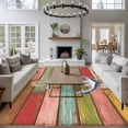 thumbnail image 3 of Large Area Rugs for Living Room Bedroom, Nautical Anchor 5'x8' Rug Washable Carpet Runner Indoor Outdoor, Country Vintage Colorful Wooden Plank Non Slip Floor Mats Rug for Kitchen, Bathroom, 3 of 8