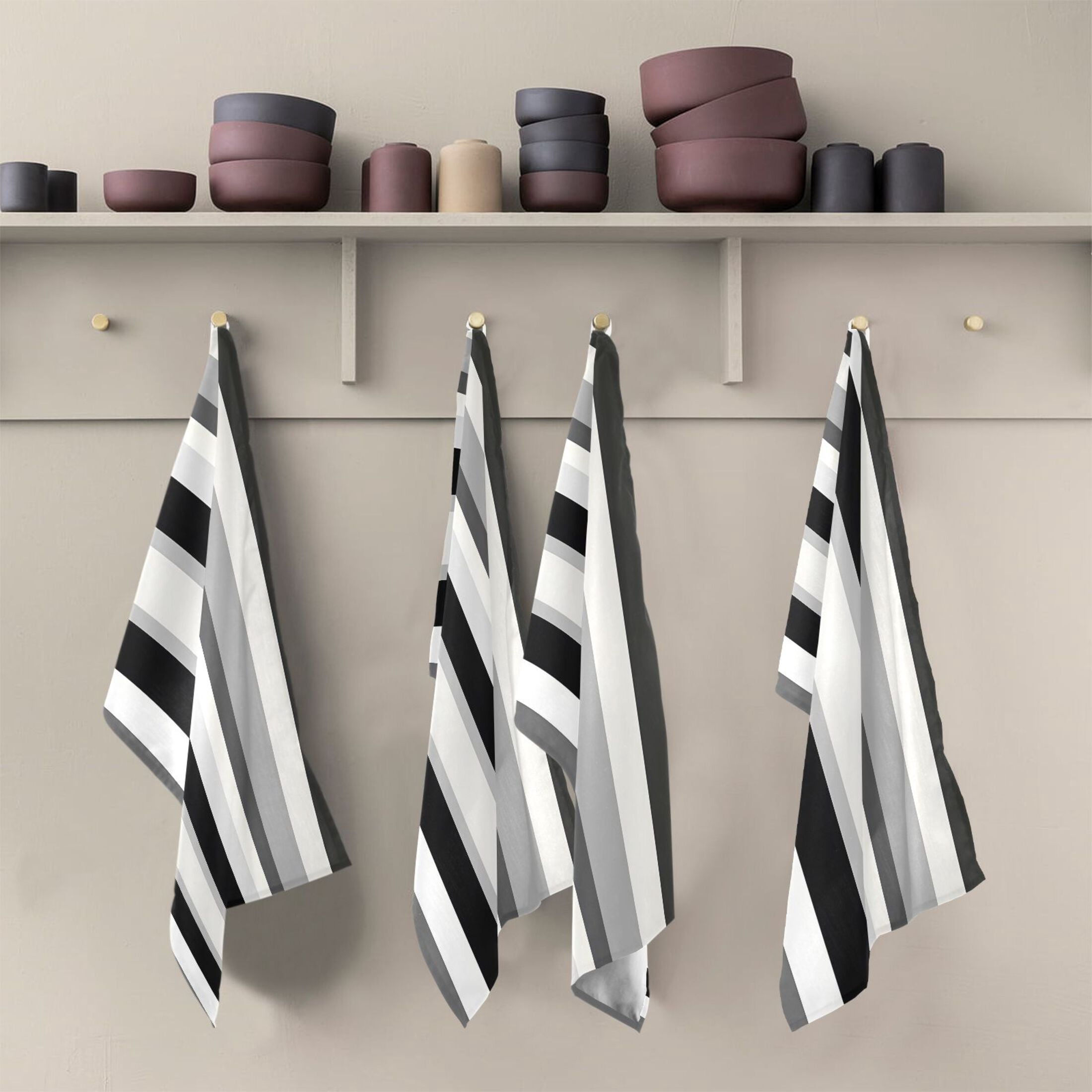 Black White and Gray Stripes Kitchen Towels 6-Piece Pack Tea Towels for Kitchen Decorative Waffle Design 28x18in
