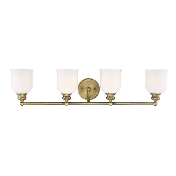 4 Light Bath Bar-Traditional Style with Mid-Century Modern and Vintage Inspirations-7.75 inches Tall By 33.5 inches Wide-Warm Brass Finish Bailey