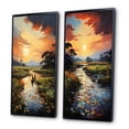 thumbnail image 3 of Designart "Sunset Over a Vietnam River Delta II" Vietnam Framed Wall Art Set Of 2 - Red Landscapes Gallery Wall Frame Set For Home Decor, 3 of 7