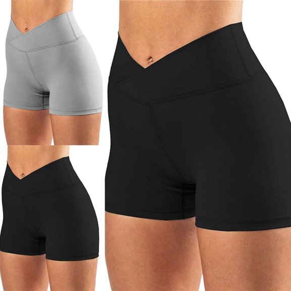 Joernso Women High Waist Solid Color Skinny Cross Waist Hip Lift Workout Yoga Sports Shorts
