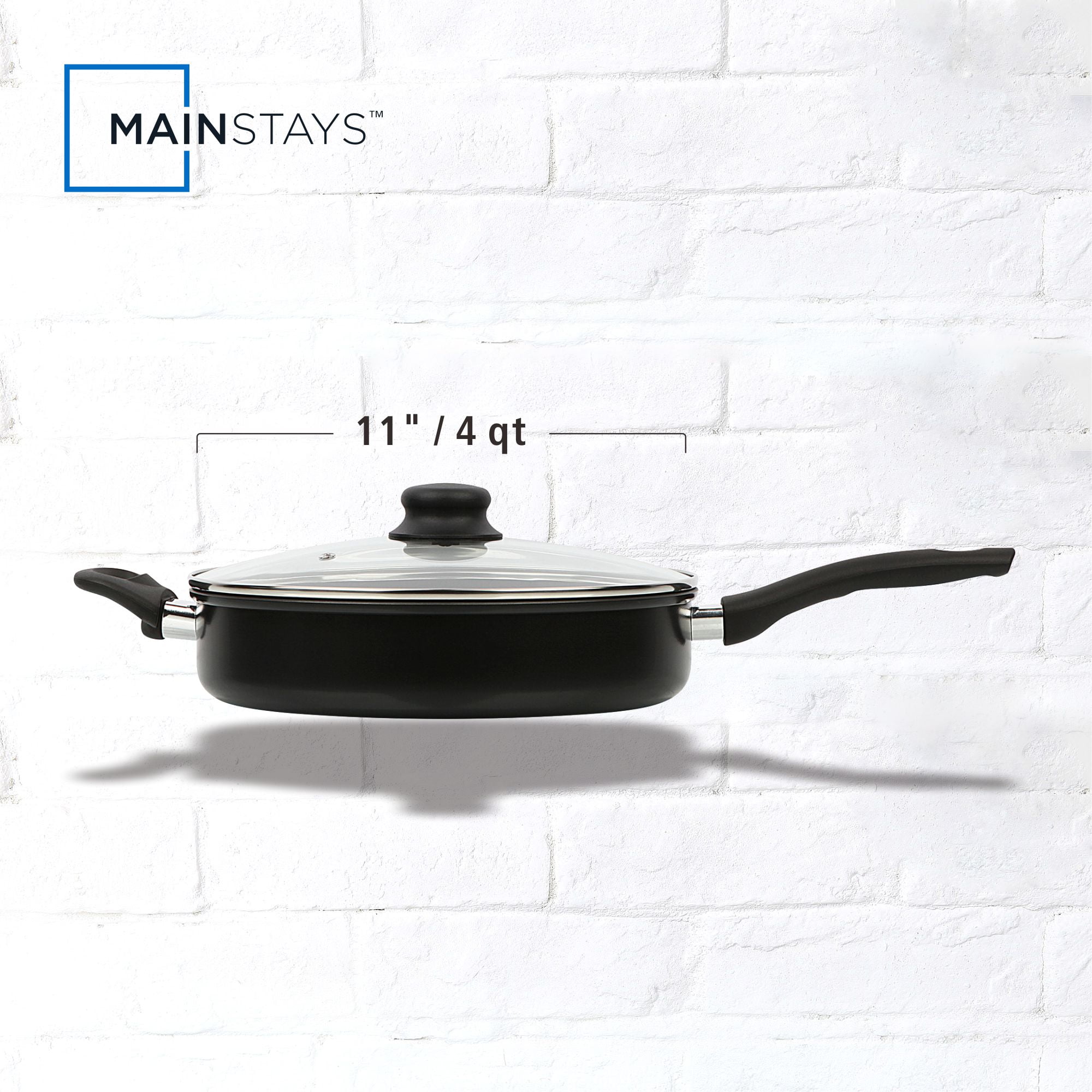 Mainstays 4 Quart Multi-Use Non-Stick 28cm Black Jumbo Cooker Frying Pan with Glass Lid